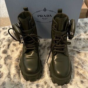 Prada Olive Lace-Up Boots